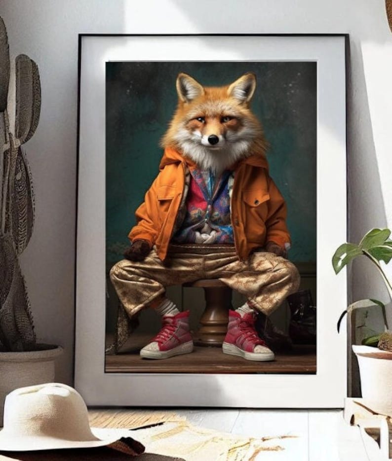 Funny Animals Wall Decor, Urban Painting, Animal Portrait, Quirky