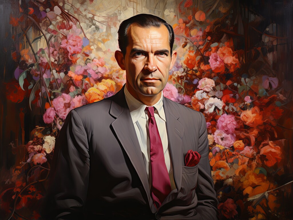 Artery8 Stampa Su Tela Premium Richard Nixon Ritratto 30x41 Cm, Quadro Murale Decorativo