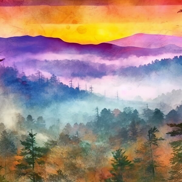 Great Smoky Mountains Print Tennessee/North Carolina Art of Watercolor Digital Art Oil Painting Wall Decor and Photo Realistic Pictures