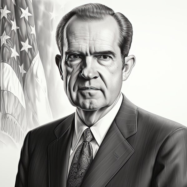 Richard Nixon Print President Nixon Digital Image in Watercolor Stained Glass Oil Paint and Black and White for Office Wall Décor