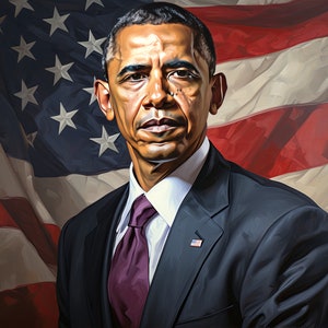 Barack Obama Print President Obama Digital Image in Watercolor Art Stained Glass Oil Paint and Black and White for Office Wall or Home Décor