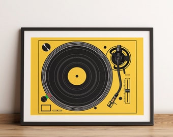 Kunstprint Technics 1210 Platenspelerprint Geel - Muurkunst