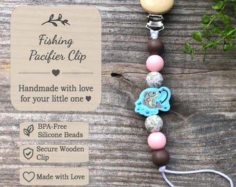 Handmade Fishing Pacifier Clip, Silicone Beads, Baby Shower Gift, Accessories