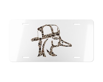 White License Plate with Old School Camo Redneck Duck, Hunting Gifts, Car/Truck Accessories