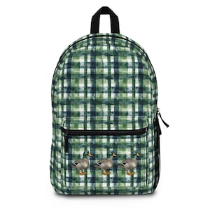 Blue and Green Plaid Backpack, Kids Bookbag, Duck Hunting, Back to School, Hunting Bags, Book Bags, Hunting Gifts