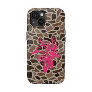 Old School Camo ""Hirsch Ente Fisch" in Pink Tough Handyhülle, Geschenke für Sie, Hirsch jagen, Enten jagen, Angeln."