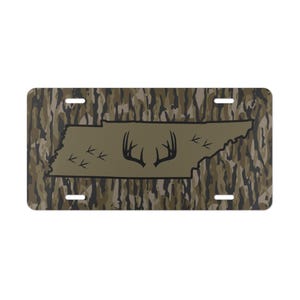 鹿の角と七面鳥の足跡が描かれたテネシー州のモスバーク迷彩ナンバープレート、狩猟ギフト、トラックアクセサリー 画像 1
