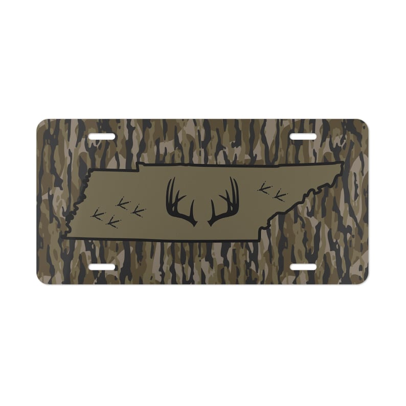 鹿の角と七面鳥の足跡が描かれたテネシー州のモスバーク迷彩ナンバープレート、狩猟ギフト、トラックアクセサリー 画像 1
