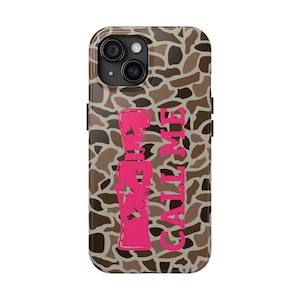 Old School Camo with &quot;Call Me&quot; Duck Call in Pink Tough Phone Case, Gifts for Her, Hunting Gifts, Duck Hunting