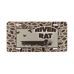 Old School Camo &quot;River Rat&quot; License Plate, Duck Hunting, Hunting Gifts, Vanity Plate, Truck Accessories