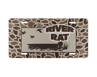 Old School Camo License Plate, River Rat Design, Duck Hunting Gifts, Car/Truck Accessories