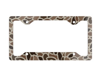 Vintage Old School Camo Metal License Plate Frame, Gifts for Him, Hunting