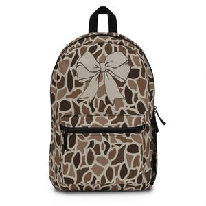 Old School Camo with Tan Coquette Bow Backpack, Kids Bookbag, Back to School, Hunting Bags, Cute School Accessories, Hunting Gifts