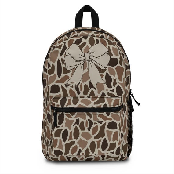 Old School Camo Backpack With Tan Bow, Kids Bookbag, Hunting  display picture 1