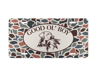 Camo License Plate, "Good 'Ol Boy" Duck Dog, Hunting Gifts, Car/Truck Accessories