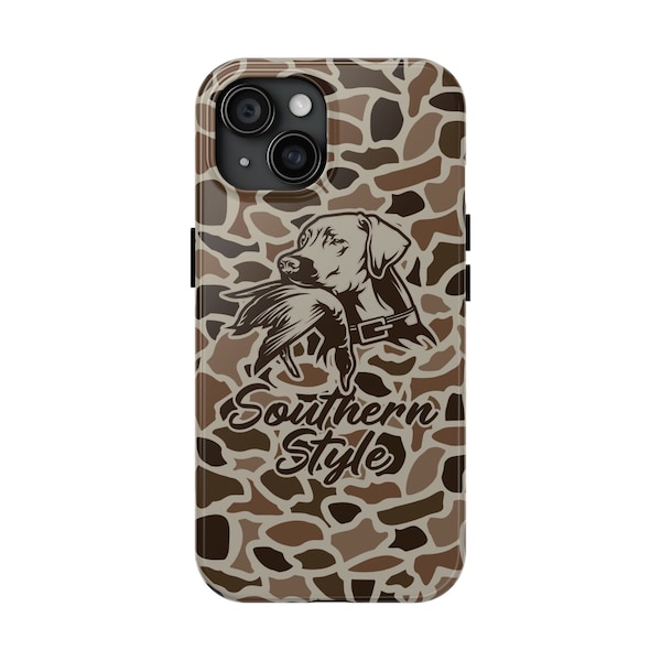 Old School Camo Southern Style Duck Dog Tough Phone Case, Gifts for Him, Hunting Gifts, Duck Hunting