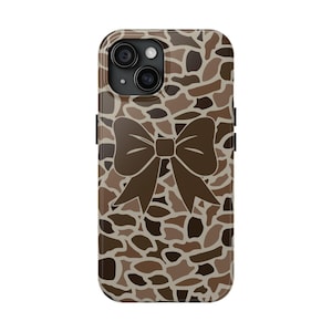 Old School Camo Tough Phone Case with Coquette Bow, Hunting Gifts, Accessories, Impact Resistant