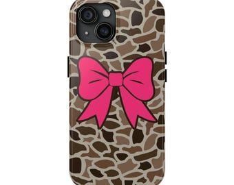Robuste Old School Camo Handyhülle mit rosa Schleife, Jagdgeschenke, Handyaccessoires