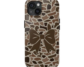 Old School Camo Tough Phone Case with Coquette Bow, Hunting Gifts, Gifts for Her