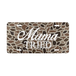 Tabliczka rejestracyjna Old School Camo "Mama Tried", tablica rejestracyjna, tablice rejestracyjne samochodów ciężarowych, prezenty dla niego, polowanie