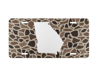 Old School Camo with State of Georgia License Plate, Hunting Gifts, Georgia Residents, Truck Car Tags