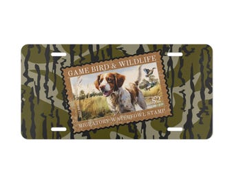 Camo License Plate, Duck Stamp, Brittany Spanie, Hunting Gifts, Car/Truck Tag, Waterfowl Accessories