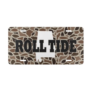 Old School Camo with State of Alabama with &quot;Roll Tide&quot; License Plate, State Tags, Football Lovers