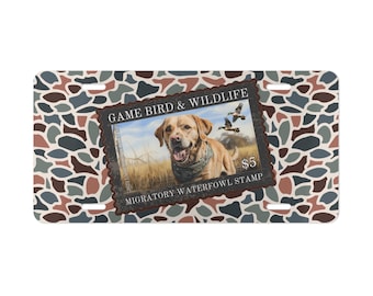 Camo License Plate, Duck Stamp, Lab, Hunting Gifts, Car/Truck Tag, Waterfowl Accessories
