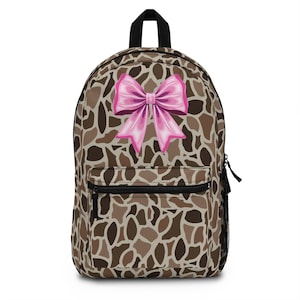 Old School Camo with Pink Coquette Bow Backpack, Kids Bookbag, Back to School, Hunting Bags, Cute School Accessories, Hunting Gifts
