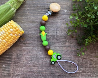 Handmade Corn Farming Pacifier Clip, Silicone Beads, Baby Shower Gift, Accessories