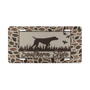 Old School Camo License Plate, "Southern Style" Pointer, Quail Hunting, Gifts, Car/Truck Accessories