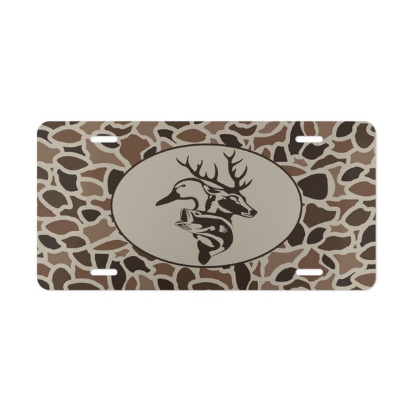 Old School Camo "Deer Duck Fish" Vanity License Plate, Hunting Gifts, Fishing Gifts, Gifts for Him