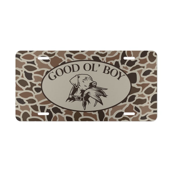 Old School Camo "Good Ol' Boy" Duck Hunting Vanity License Plate, Gifts for Him, Hunting Gifts