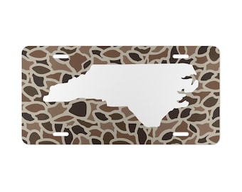 Old School Camo with State of North Carolina License Plate, Hunting Gifts, North Carolina Residents, Truck Car Tags