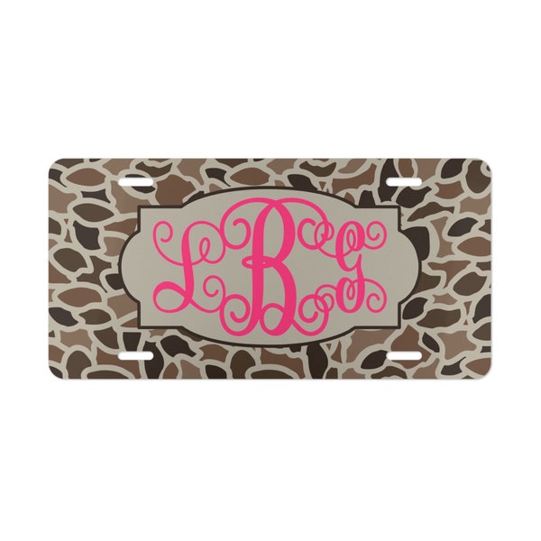 Personalized Old School Camo License Plate, Hot Pink Monogram, Hunting Gifts, Car/Truck Accessories
