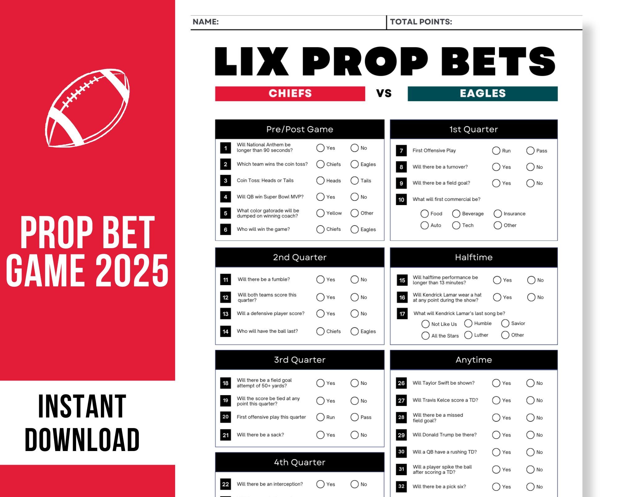 Superbowl Prop Sheet