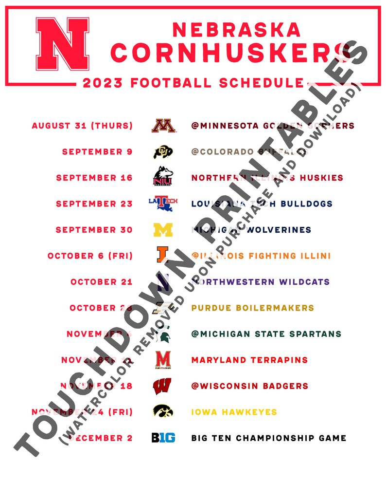 Nebraska Football 2023 Printable Schedule Football Schedule Printable