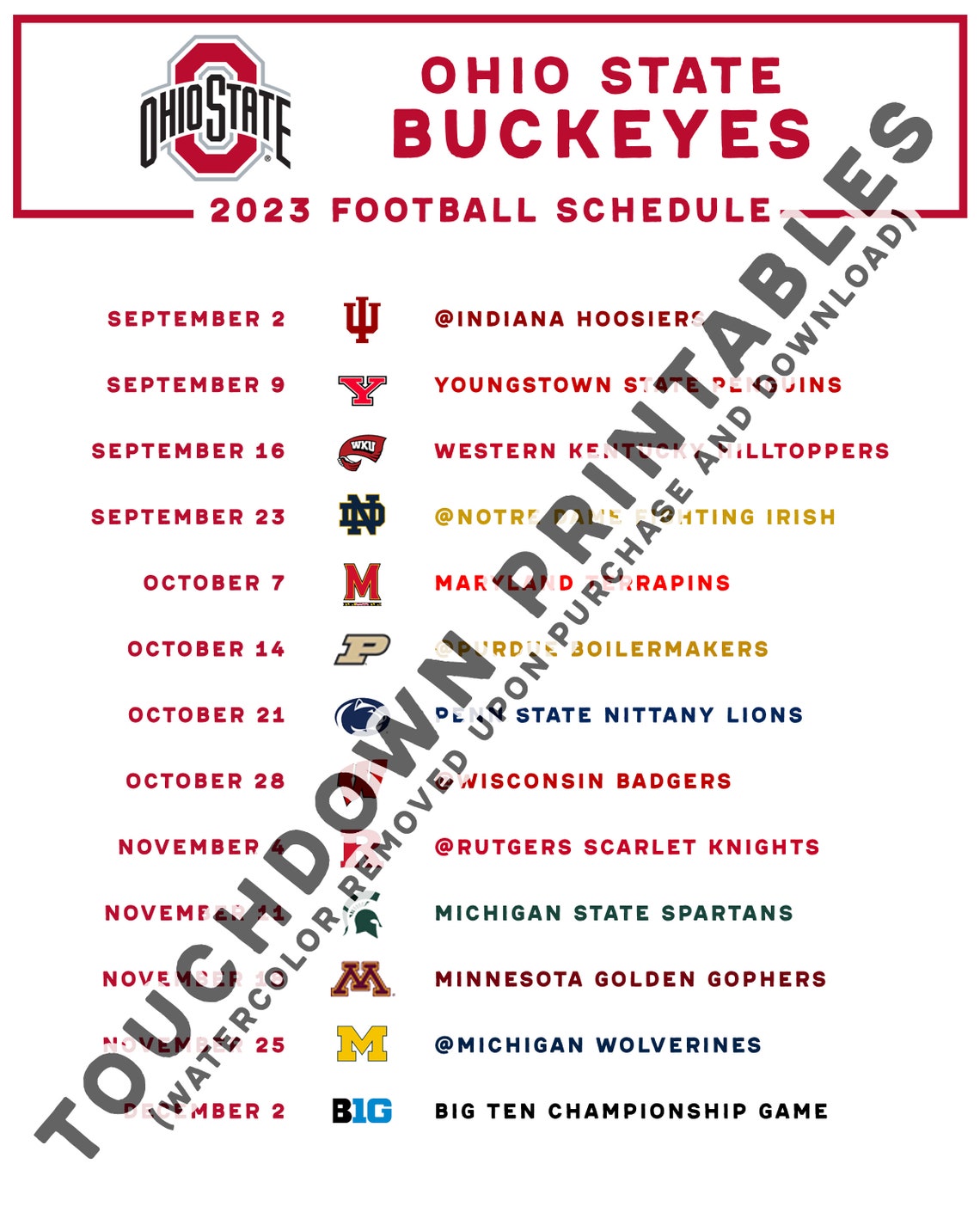 Ohio State Football 2023 Printable Schedule Football Schedule Team