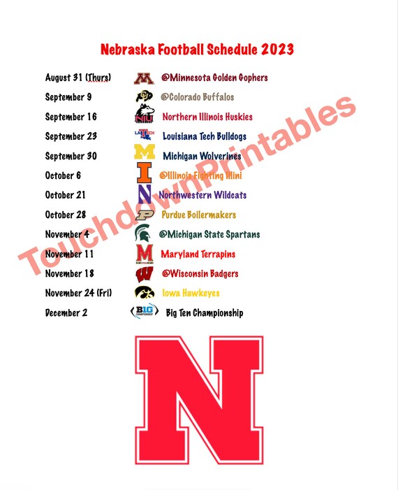 Nebraska Football 2023 Printable Schedule Football Schedule Printable