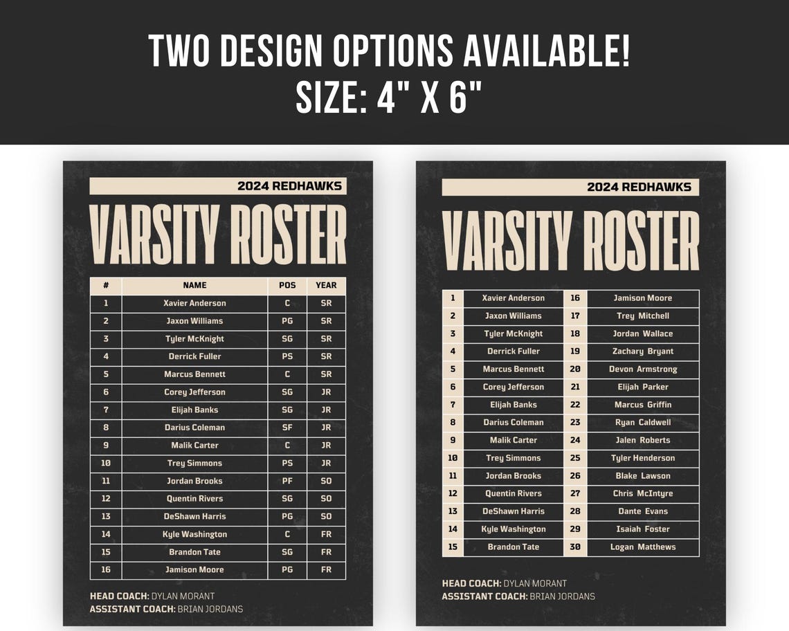 Team Roster Template | Baseball Roster | Basketball Roster | Tennis ...