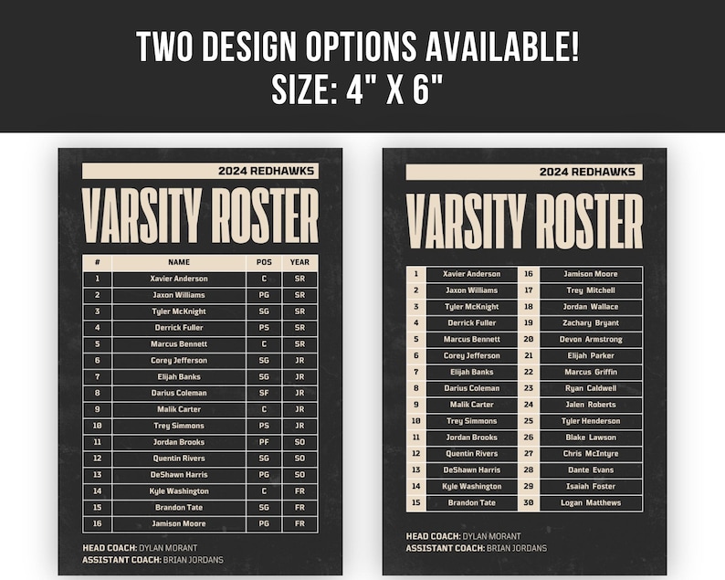 Team Roster Template | Baseball Roster | Basketball Roster | Tennis ...