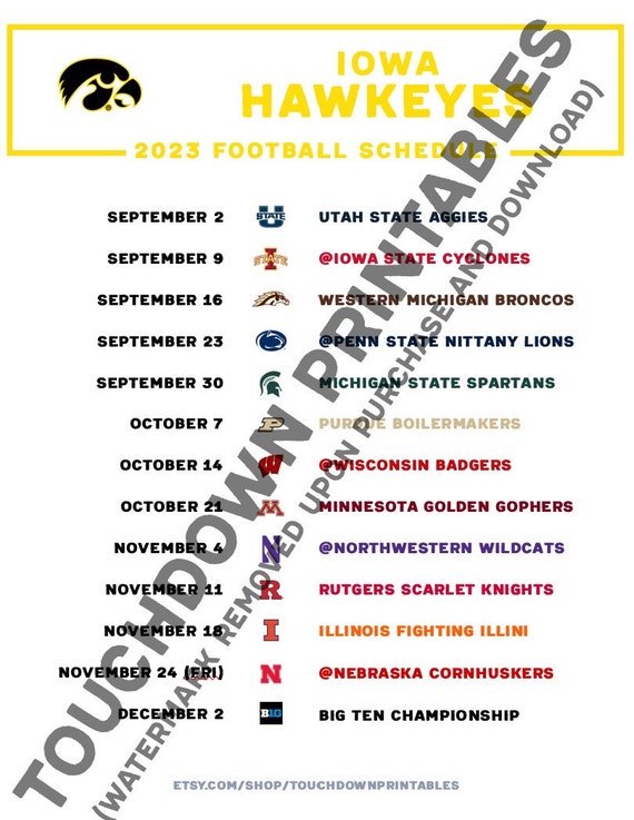 Iowa Hawkeye Football Schedule 2024 Printable Stickers Adora Ardelia