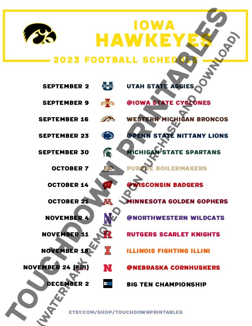 Iowa Hawkeyes Football 2023 Printable Schedule BIG 10 - Etsy