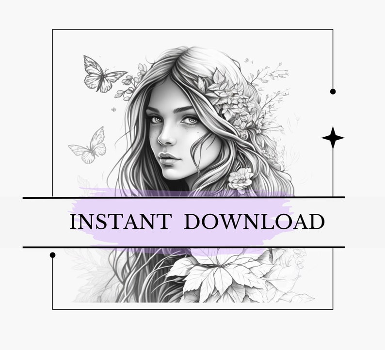 Fairy Grayscale Coloring Pages Printable Adults Coloring Pages Etsy