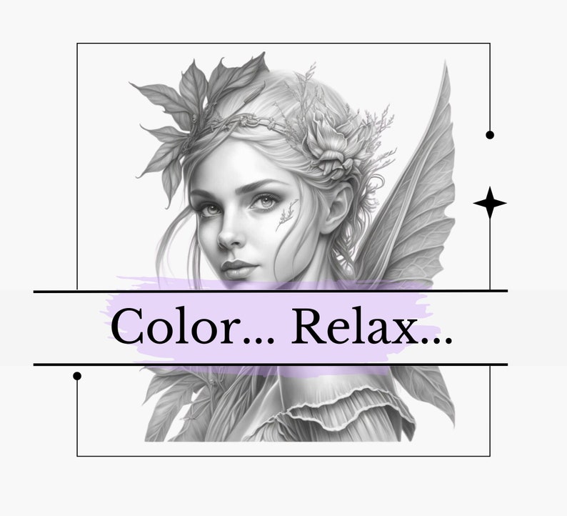 Fairy Grayscale Coloring Pages Printable Adults Coloring Pages Etsy