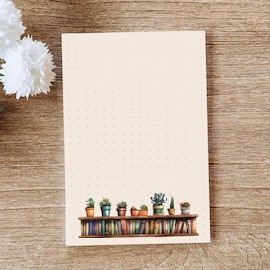 Cute Booklover Cactus Beige Notepad A6 To Do List | Shopping List | Autumn Vibes Stationery with Plants | dotted lines | Cute Reader Notepad