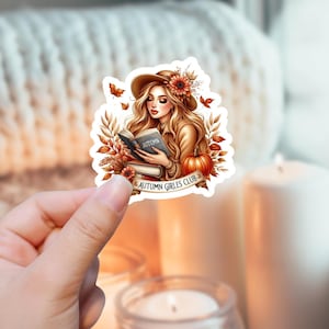 Adesivi per la lettura del club delle ragazze autunnali | Adesivo meteorologico per maglione | Regalo per gli amanti dei libri | Simpatici adesivi autunnali | Adesivi stagionali accoglienti | Adesivi per e-book