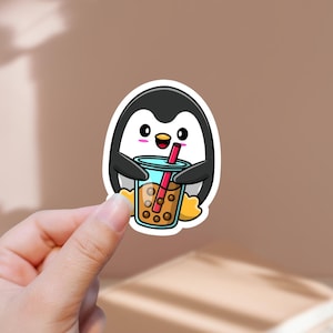 Cute Bubble Tea Penguin Sticker | Waterproof Glossy Die Cut | Boba Tea Sticker | Cute Food Sticker | Yummy Food | Laptop Ebook Reader Decor