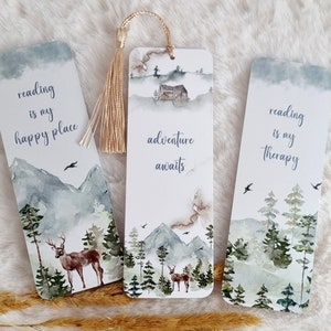 Segnalibro di lettura con scena all'aperto carina | Regalo carino per gli amanti dei libri | Natura Cervo nella foresta Segnalibro | Segnalibro di carta con nappa | Pacchetto bookmark
