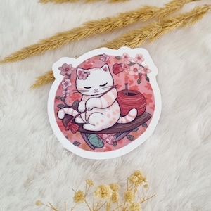 Cute Kawaii Cat wasserfester Sticker glossy | Cute Pink Cherry Blossoms Sticker | floral Planner Sticker | Tumbler Sticker | Laptop Sticker